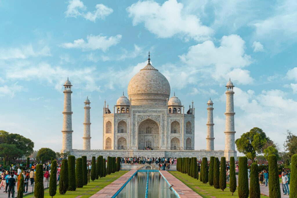 Best Tourist Places in Delhi showing white marble Taj Mahal in Agra is a UNESCO World